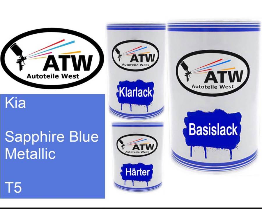 Kia, Sapphire Blue Metallic, T5: 500ml Lackdose + 500ml Klarlack + 250ml Härter - Set, von ATW Autoteile West.